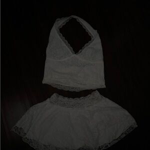 White Lace Halter Top and Skirt Set